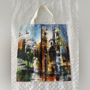 Westminster Abbey Colorful Cityscape Tote Bag - Blue, Green, Brown Artwork